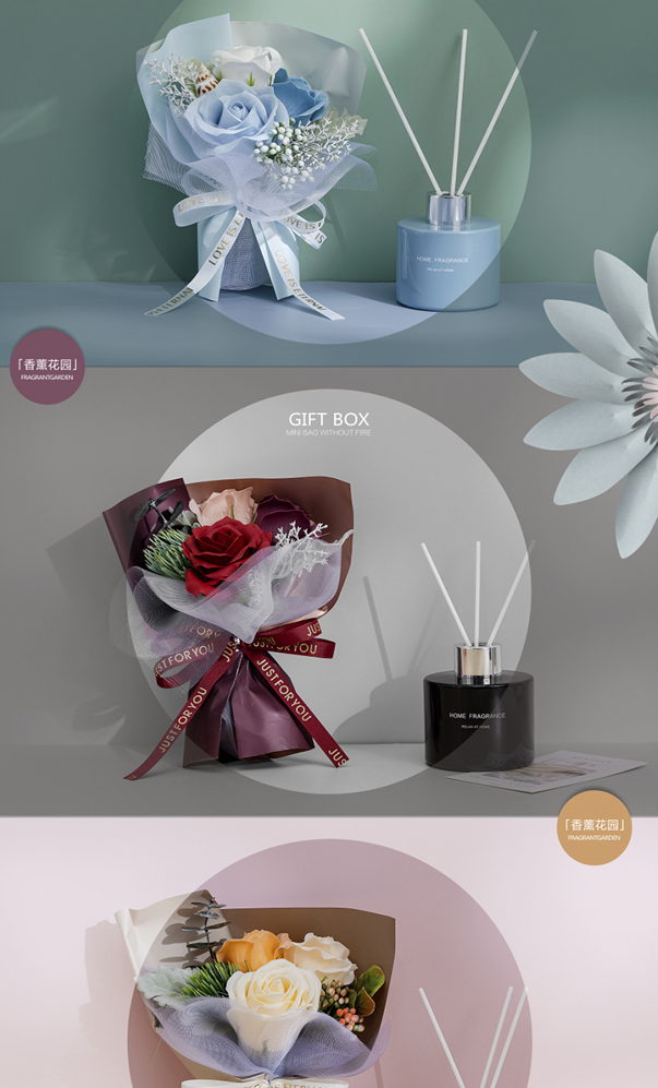 [SG] I Love You Gift Box w/Romantic Scented Candle Flower Bouquet Mother's Day Fragrance Essential Oil Girlfriend Wife-HOMA