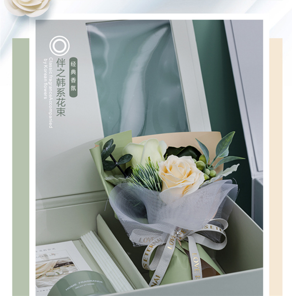 [SG] I Love You Gift Box w/Romantic Scented Candle Flower Bouquet Mother's Day Fragrance Essential Oil Girlfriend Wife-HOMA
