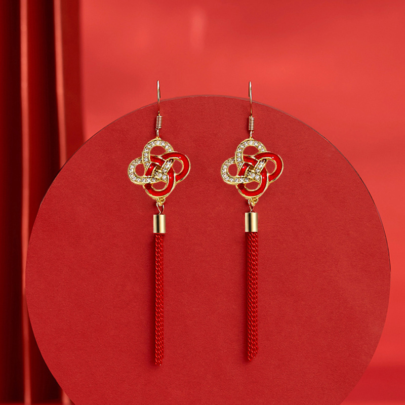 [SG]1 Pair Premium Quality Chinese Style Red Earrings/Earbuds Chinese New Year FACAI RICH FU-HOMA