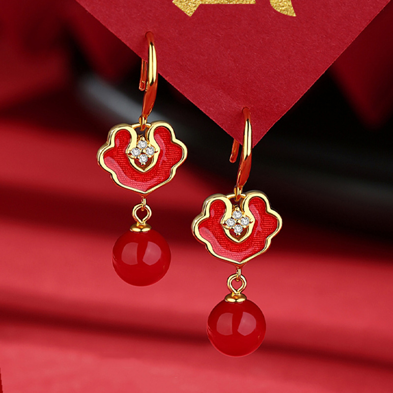 [SG]1 Pair Premium Quality Chinese Style Red Earrings/Earbuds Chinese New Year FACAI RICH FU-HOMA