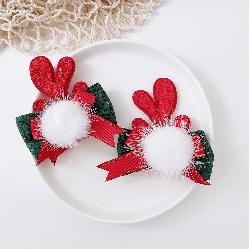 [SG]Christmas Hair Clips Cute Hair Pins Headband Deer Ear Cute Bow Tie for Party hair accessories Kids Girls-HOMA
