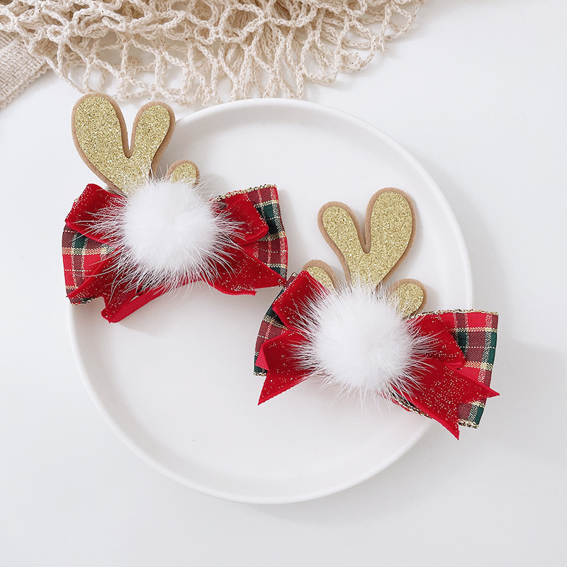 [SG]Christmas Hair Clips Cute Hair Pins Headband Deer Ear Cute Bow Tie for Party hair accessories Kids Girls-HOMA