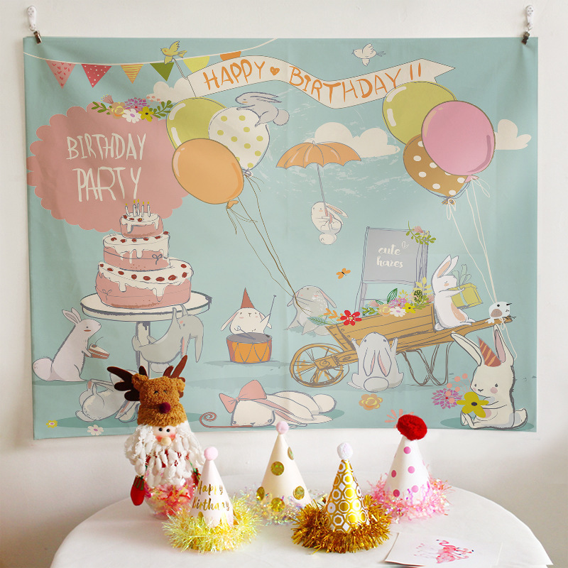 [SG]ins Cartoon Birthday Background Banner Children Adult BDay Party Birthday Party Kindergarten party-HOMA