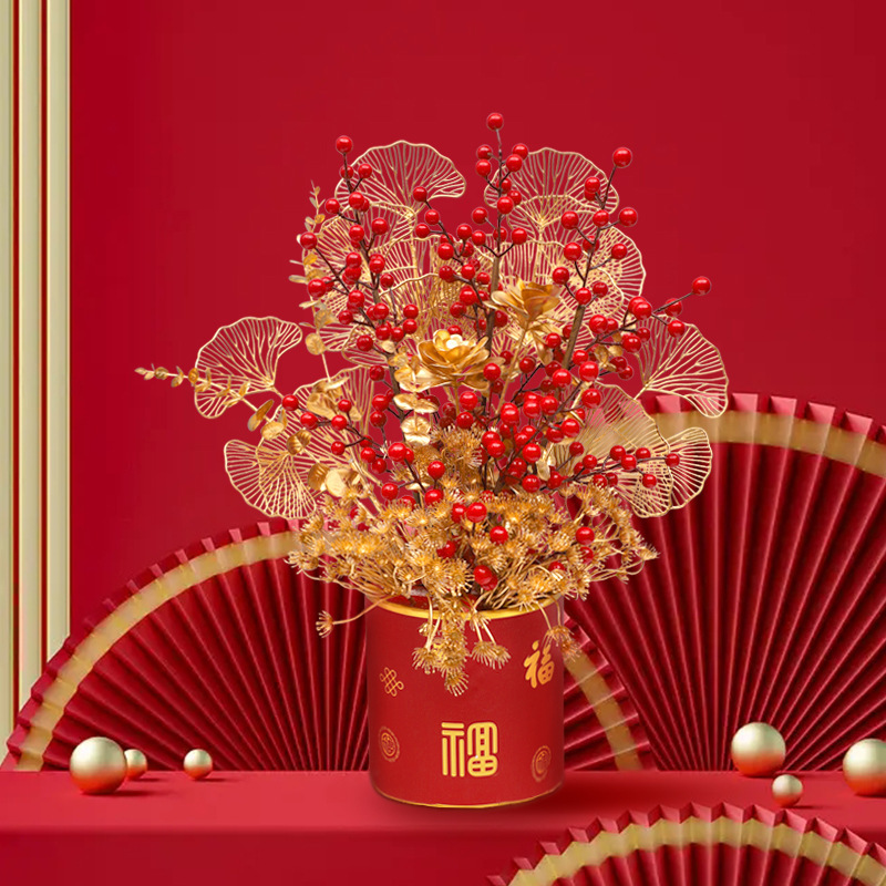 [SG]DIY Chinese New Year FACAI Red Fruit Lucky Bucket Ornament Flowers CNY Flowers Home Decoration House Warming-HOMA