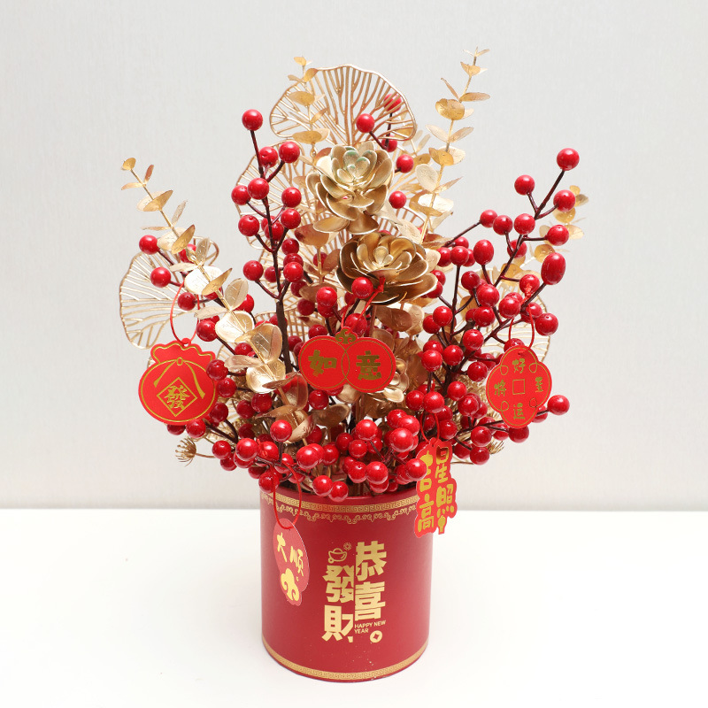 [SG]DIY Chinese New Year FACAI Red Fruit Lucky Bucket Ornament Flowers CNY Flowers Home Decoration House Warming-HOMA