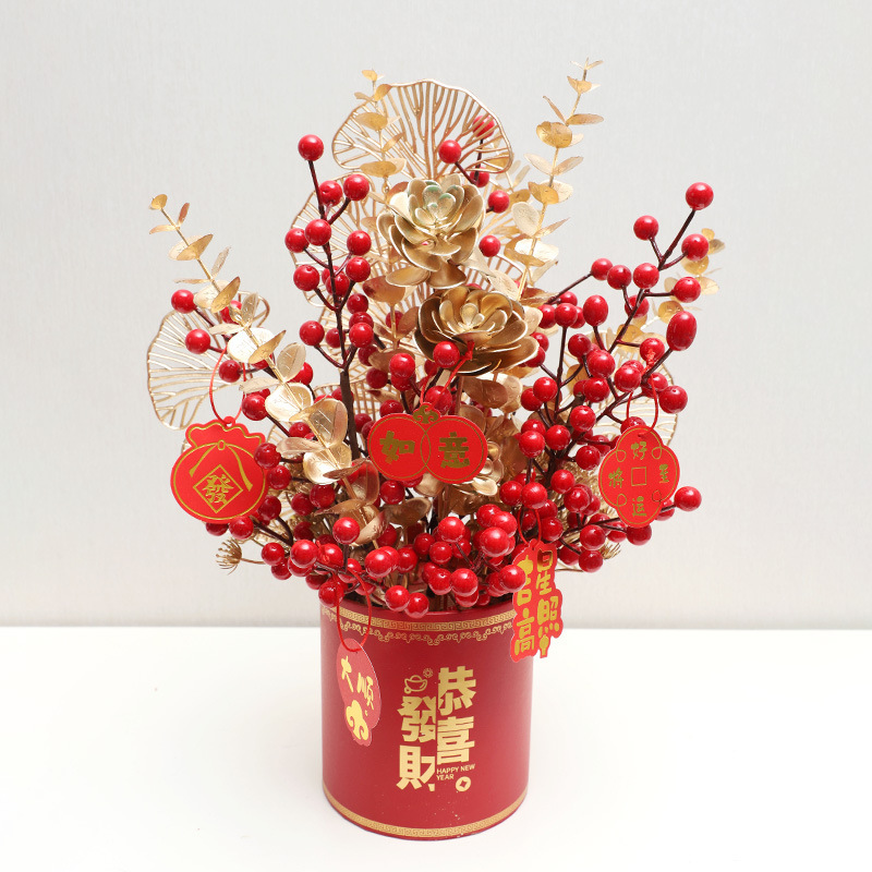 [SG]DIY Chinese New Year FACAI Red Fruit Lucky Bucket Ornament Flowers CNY Flowers Home Decoration House Warming-HOMA