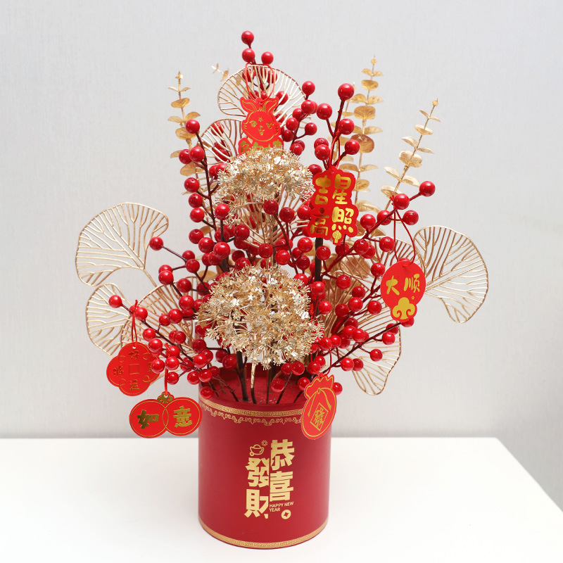 [SG]DIY Chinese New Year FACAI Red Fruit Lucky Bucket Ornament Flowers CNY Flowers Home Decoration House Warming-HOMA
