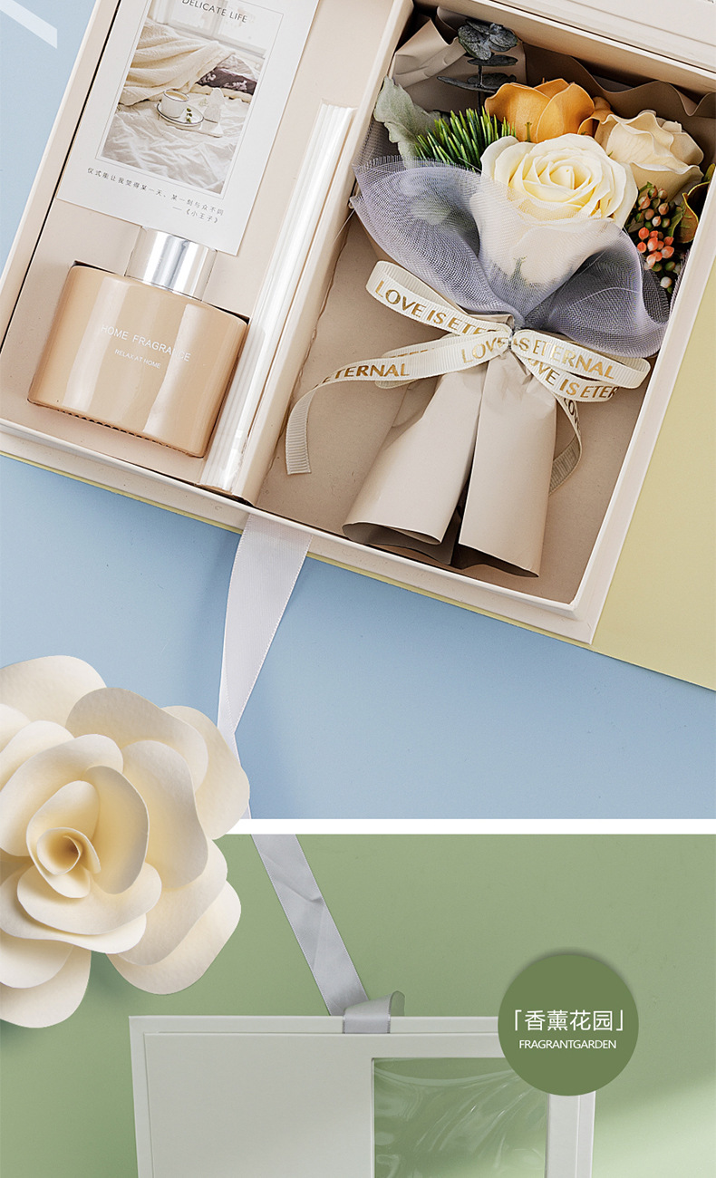 [SG] I Love You Gift Box w/Romantic Scented Candle Flower Bouquet Mother's Day Fragrance Essential Oil Girlfriend Wife-HOMA