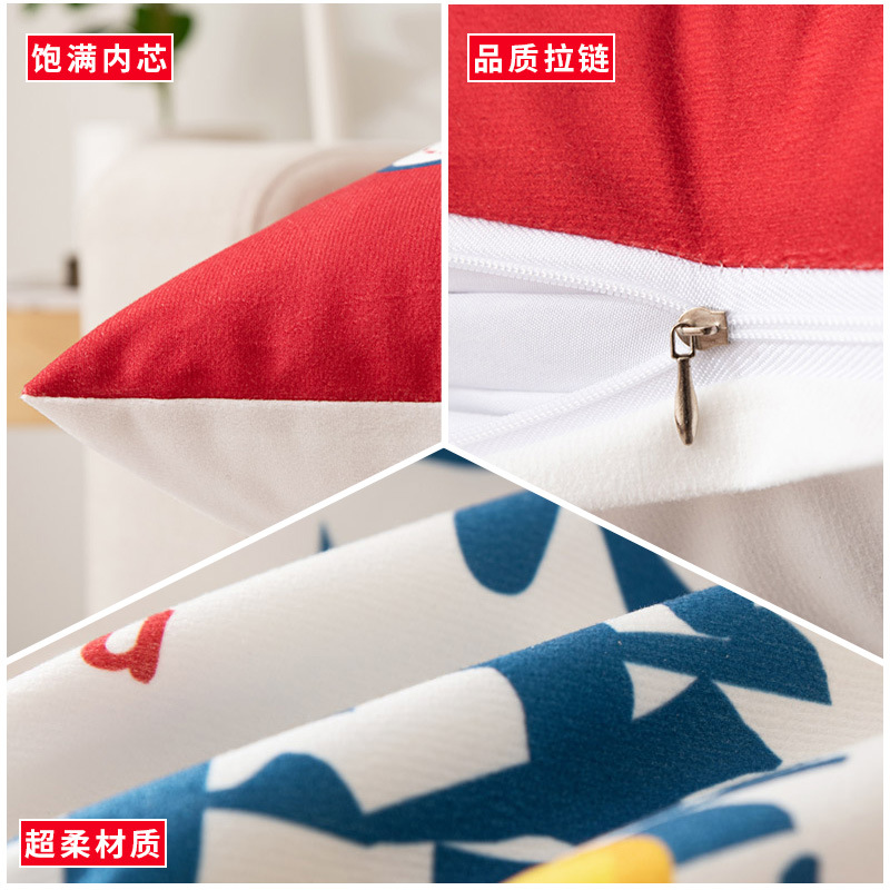 [SG]Plush Sofa Pillowcase NEW YEAR Good Wishes Printing Head Square Pillow Case Cover Car Pillowslip