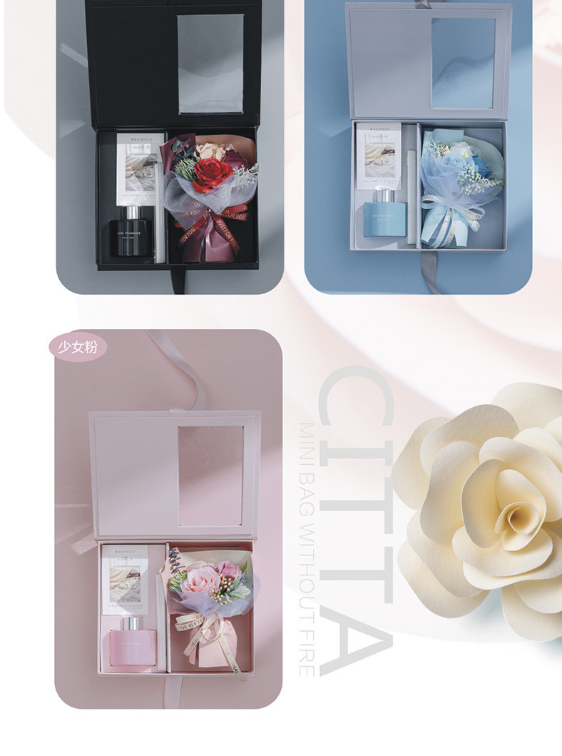 [SG] I Love You Gift Box w/Romantic Scented Candle Flower Bouquet Mother's Day Fragrance Essential Oil Girlfriend Wife-HOMA
