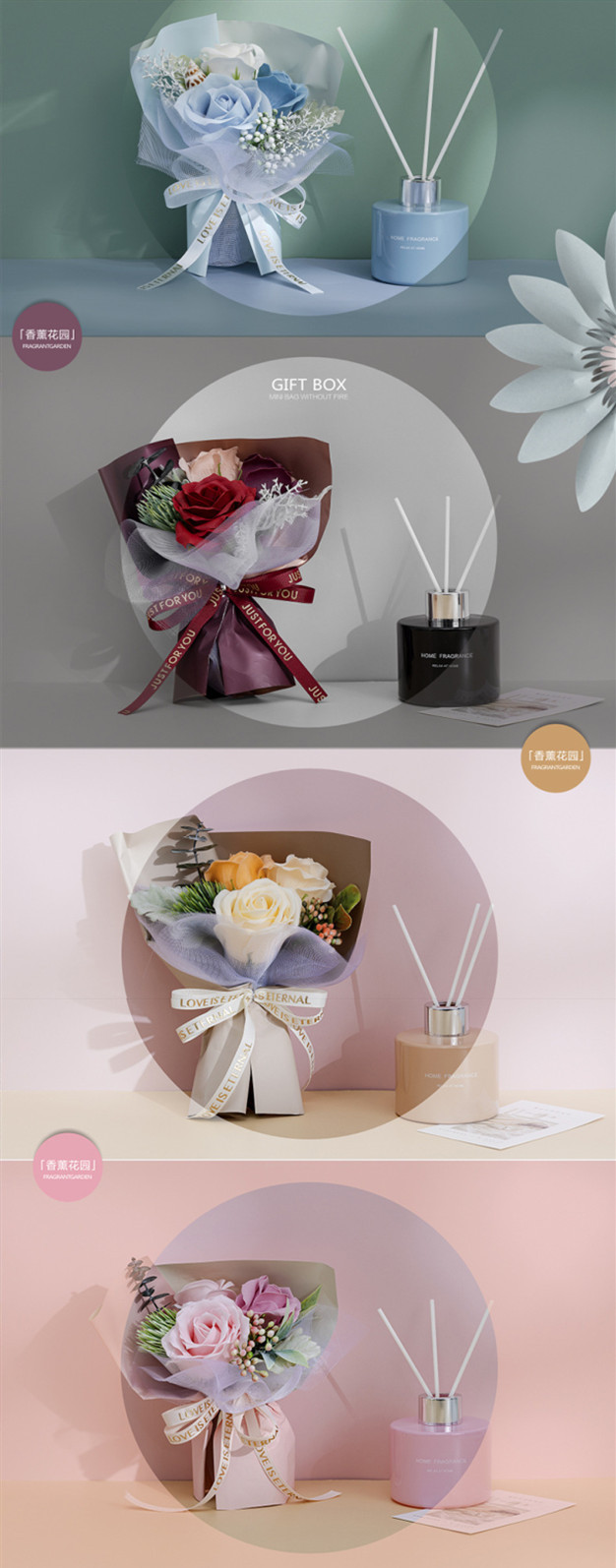 [SG] I Love You Gift Box w/Romantic Scented Candle Flower Bouquet Mother's Day Fragrance Essential Oil Girlfriend Wife-HOMA