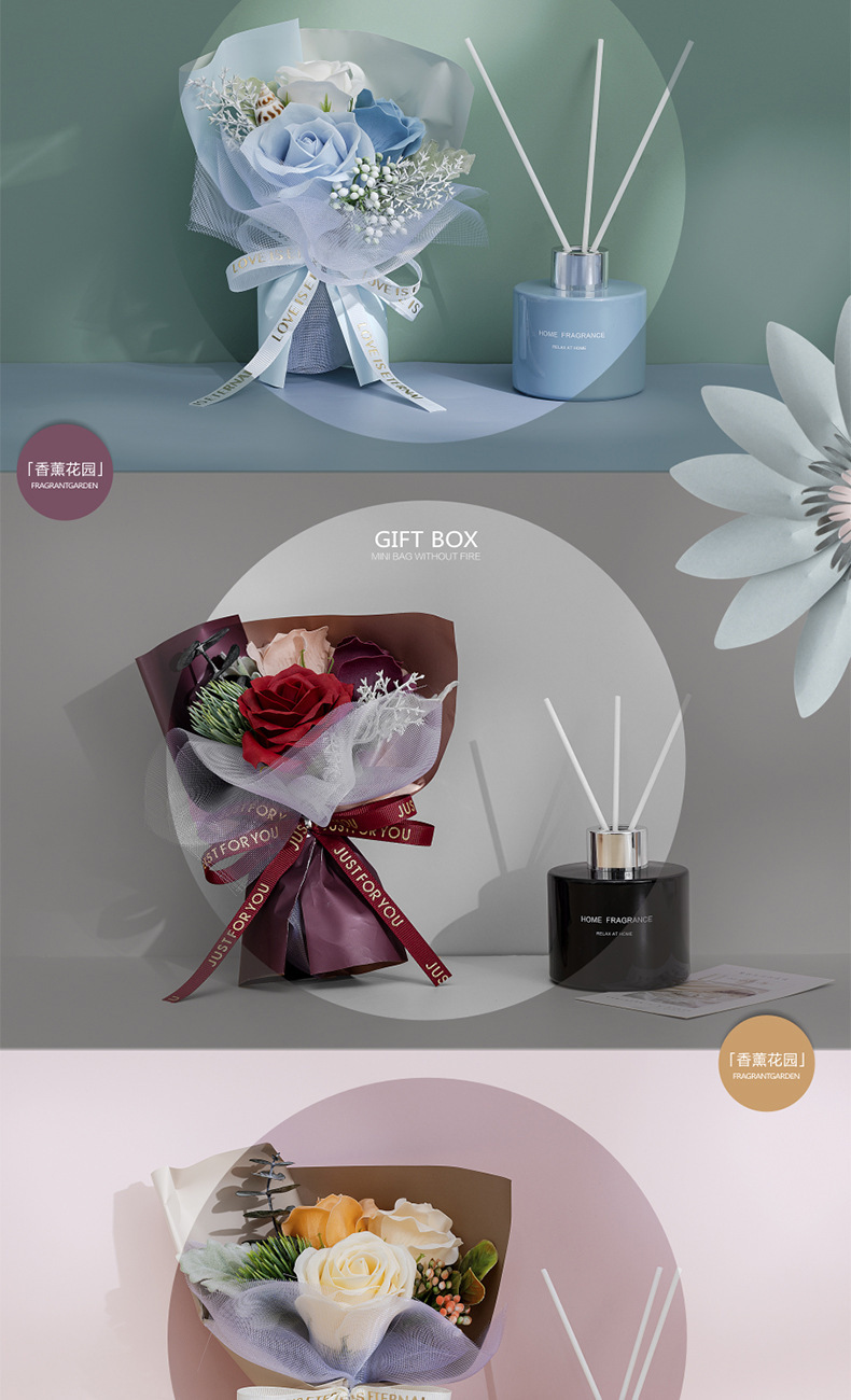 [SG] I Love You Gift Box w/Romantic Scented Candle Flower Bouquet Mother's Day Fragrance Essential Oil Girlfriend Wife-HOMA