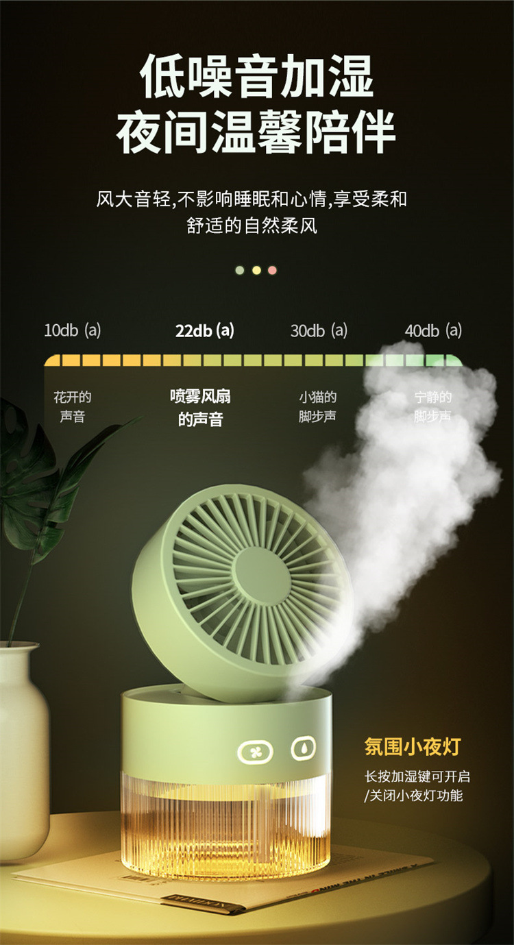 [SG]Mini USB Charging Portable Desktop Fan w/ Aroma Diffuser Spray Rainbow Light For Office Home