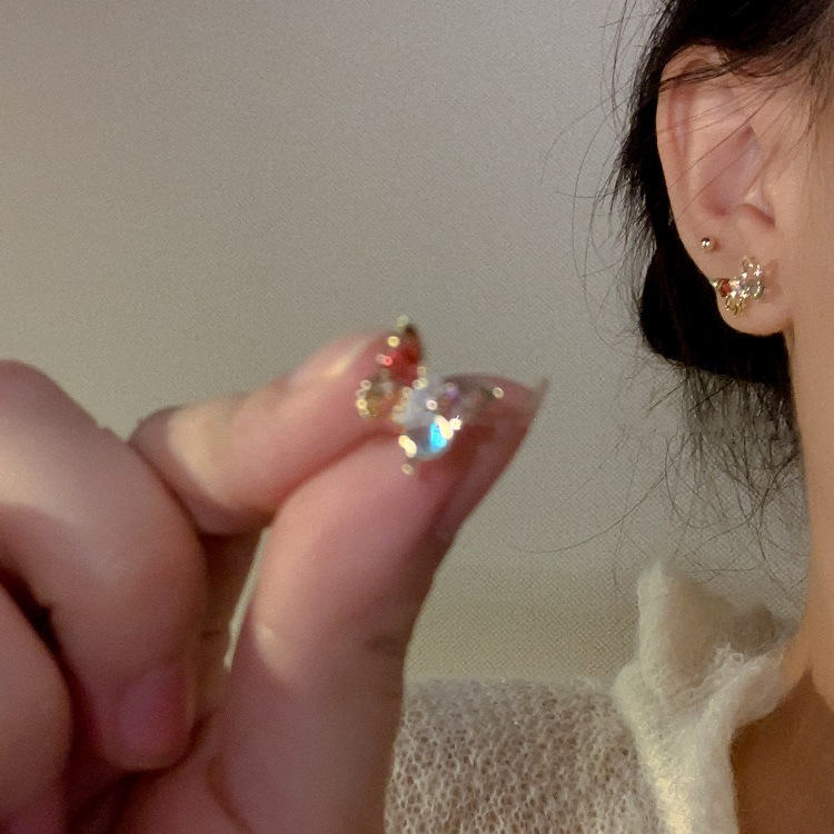 [SG]  925 Silver 2-Layer Butterfly Earbuds-HOMA