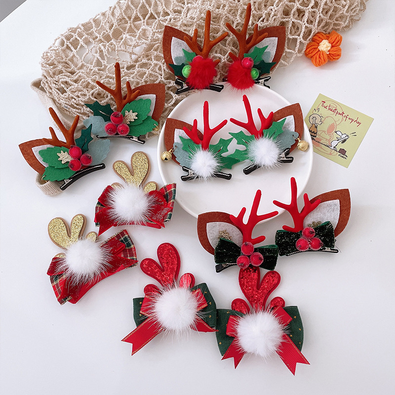 [SG]Christmas Hair Clips Cute Hair Pins Headband Deer Ear Cute Bow Tie for Party hair accessories Kids Girls-HOMA