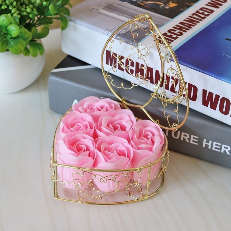 [SG] 6 Artificial Soap Flower in a Iron Basket Artificial Flower Set Birthday Wedding Proposal-HOMA
