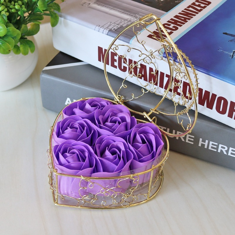 [SG] 6 Artificial Soap Flower in a Iron Basket Artificial Flower Set Birthday Wedding Proposal-HOMA