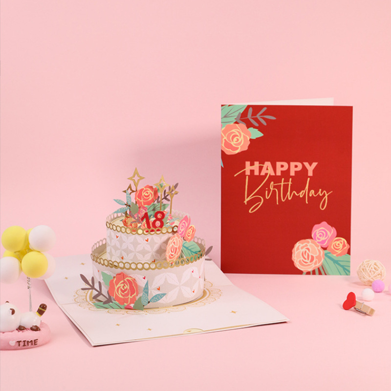 [SG]Happy Birthday 3D Greeting Cards Birthday Cake Cards Cute for Girlfriend Friends Kids Party-HOMA