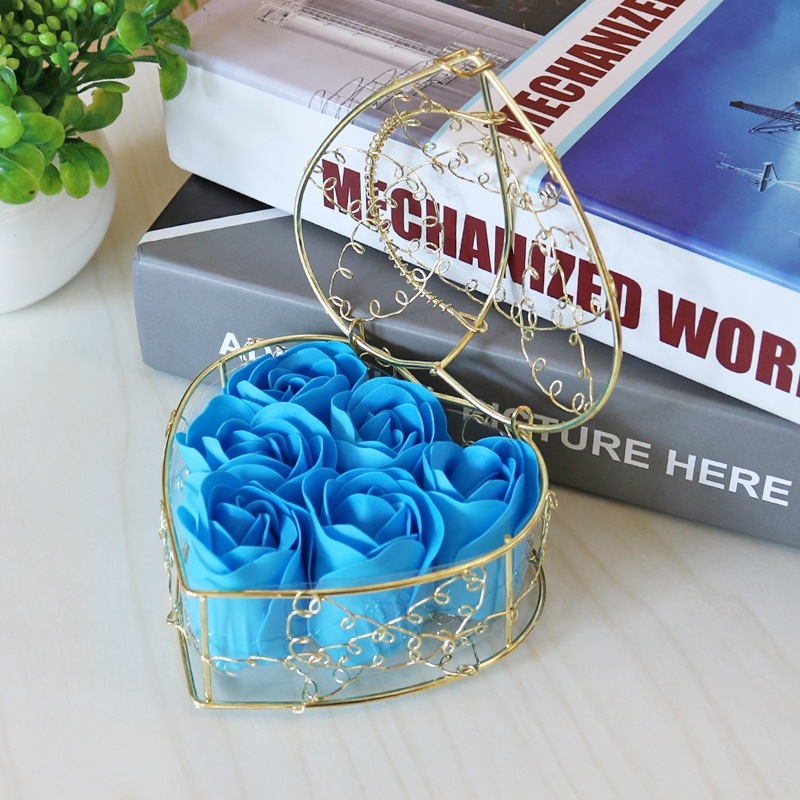 [SG] 6 Artificial Soap Flower in a Iron Basket Artificial Flower Set Birthday Wedding Proposal-HOMA