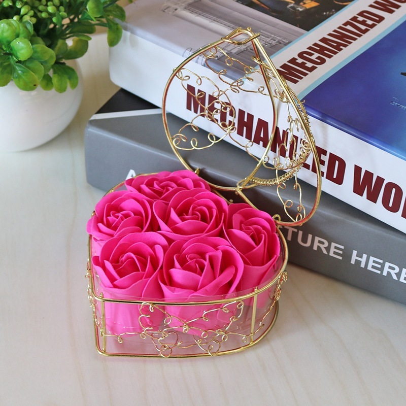 [SG] 6 Artificial Soap Flower in a Iron Basket Artificial Flower Set Birthday Wedding Proposal-HOMA