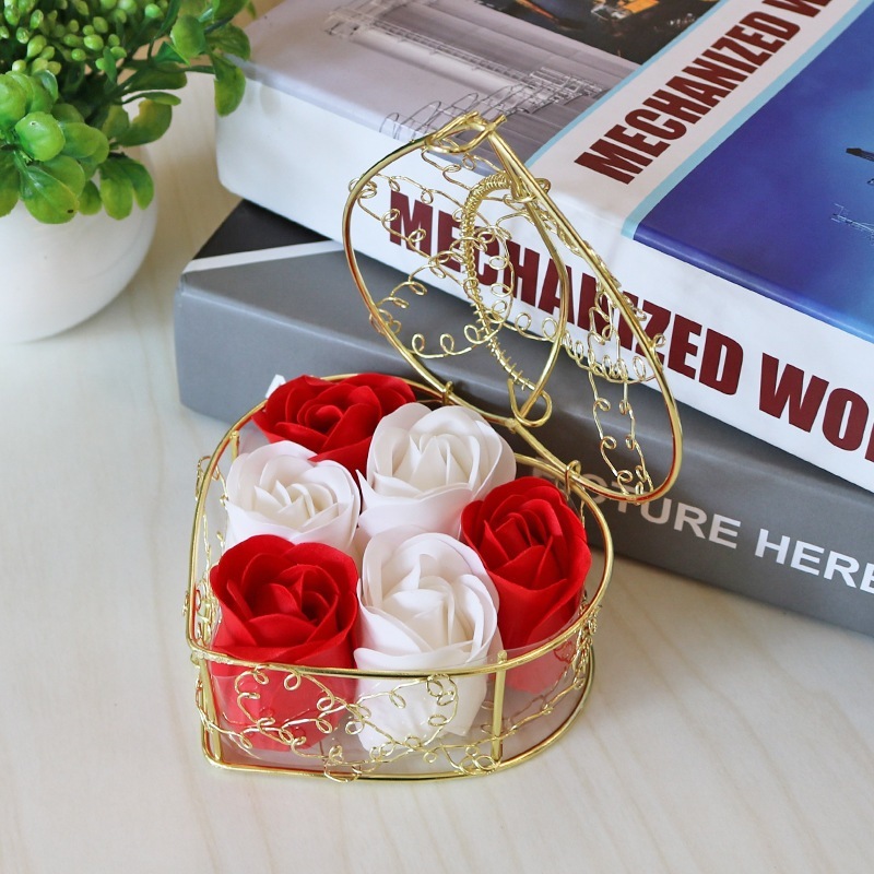 [SG] 6 Artificial Soap Flower in a Iron Basket Artificial Flower Set Birthday Wedding Proposal-HOMA