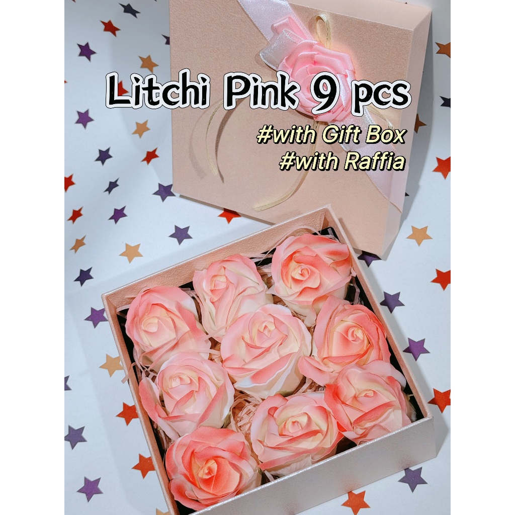 [SG] 3-Layer Thickened Elegant Rose Top Soap Flower Set w Gift Box and Raffia Mother's Day Birthday-HOMA