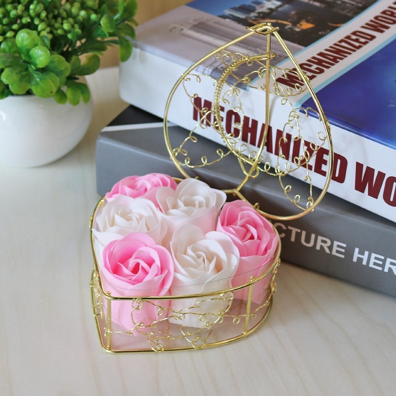[SG] 6 Artificial Soap Flower in a Iron Basket Artificial Flower Set Birthday Wedding Proposal-HOMA