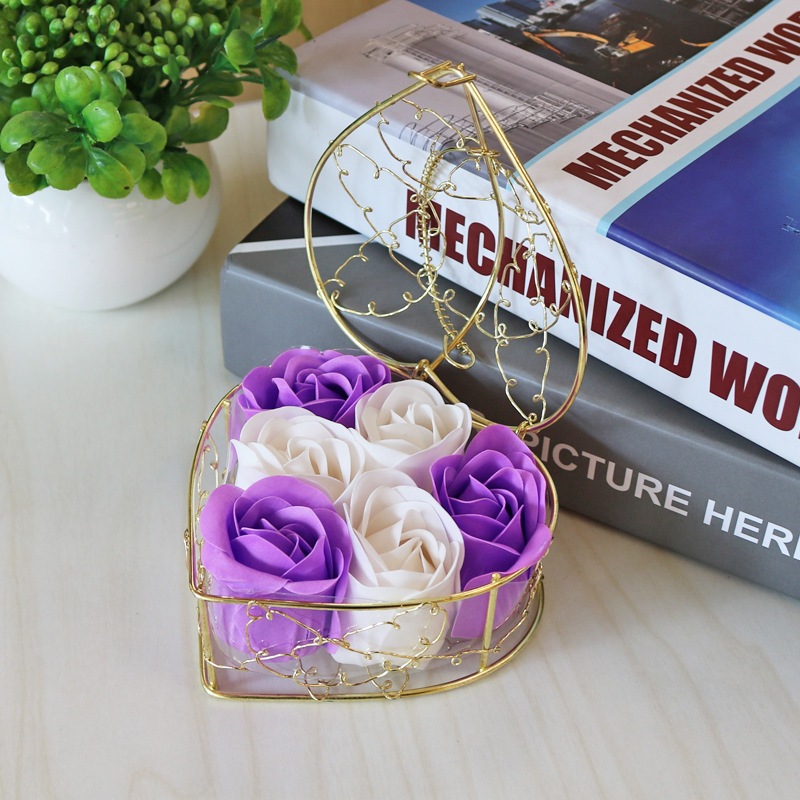 [SG] 6 Artificial Soap Flower in a Iron Basket Artificial Flower Set Birthday Wedding Proposal-HOMA
