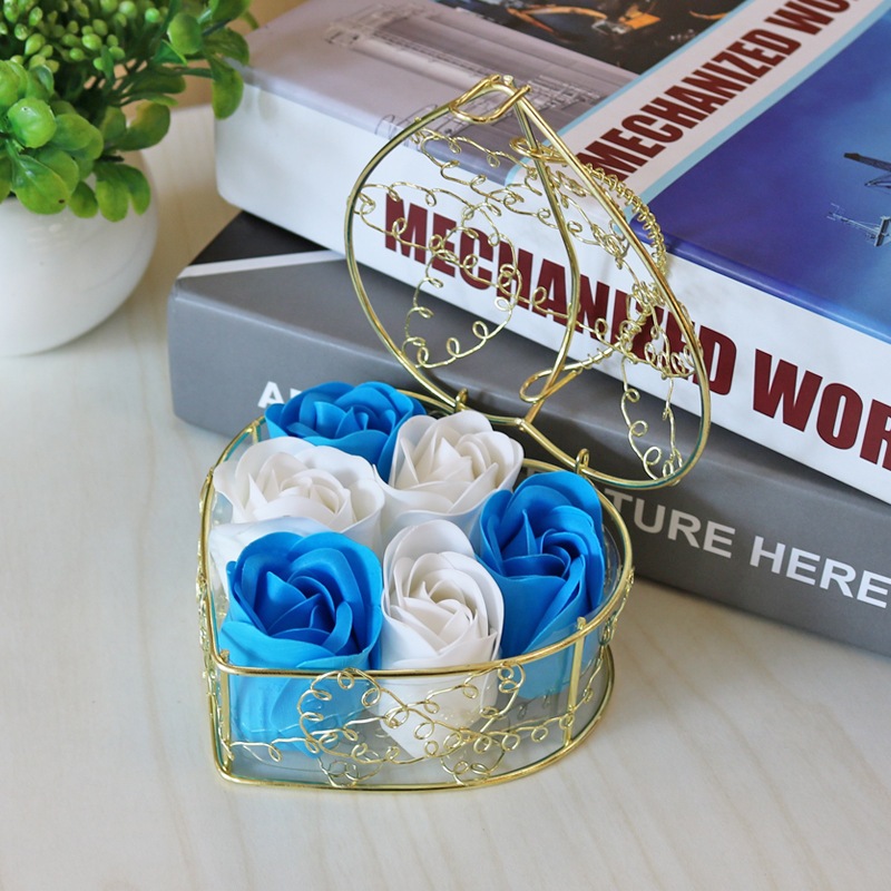 [SG] 6 Artificial Soap Flower in a Iron Basket Artificial Flower Set Birthday Wedding Proposal-HOMA
