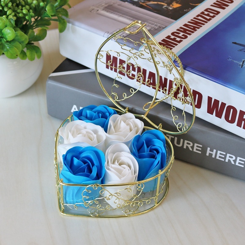 [SG] 6 Artificial Soap Flower in a Iron Basket Artificial Flower Set Birthday Wedding Proposal-HOMA