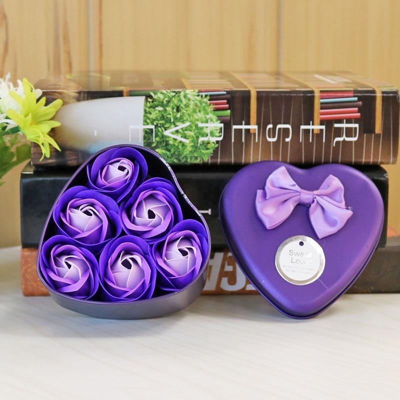 [SG]Rose Soap Flower in Heart Shape Iron Box Gift Artificial Flower Set Bday Wedding Proposal ROM-HOMA