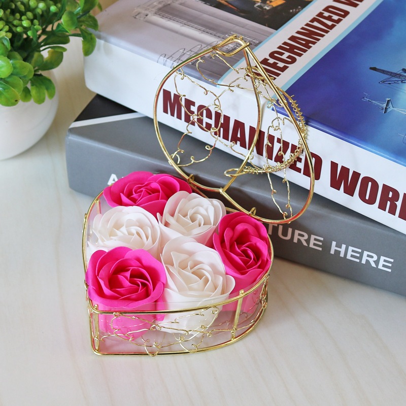 [SG] 6 Artificial Soap Flower in a Iron Basket Artificial Flower Set Birthday Wedding Proposal-HOMA