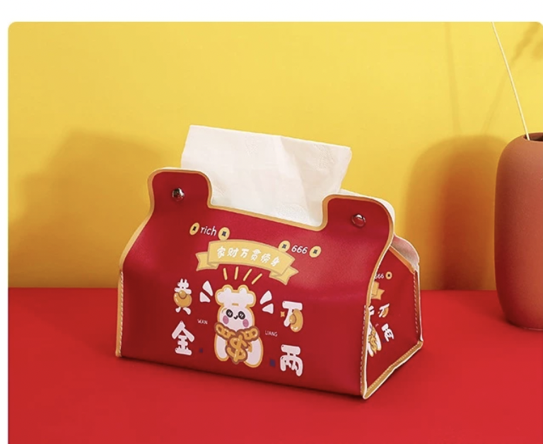 [SG]New Year Tissue Holder w/ Blessing Words Tissue Box for Office Laptop Home Decor Study Room Work ins Style-HOMA