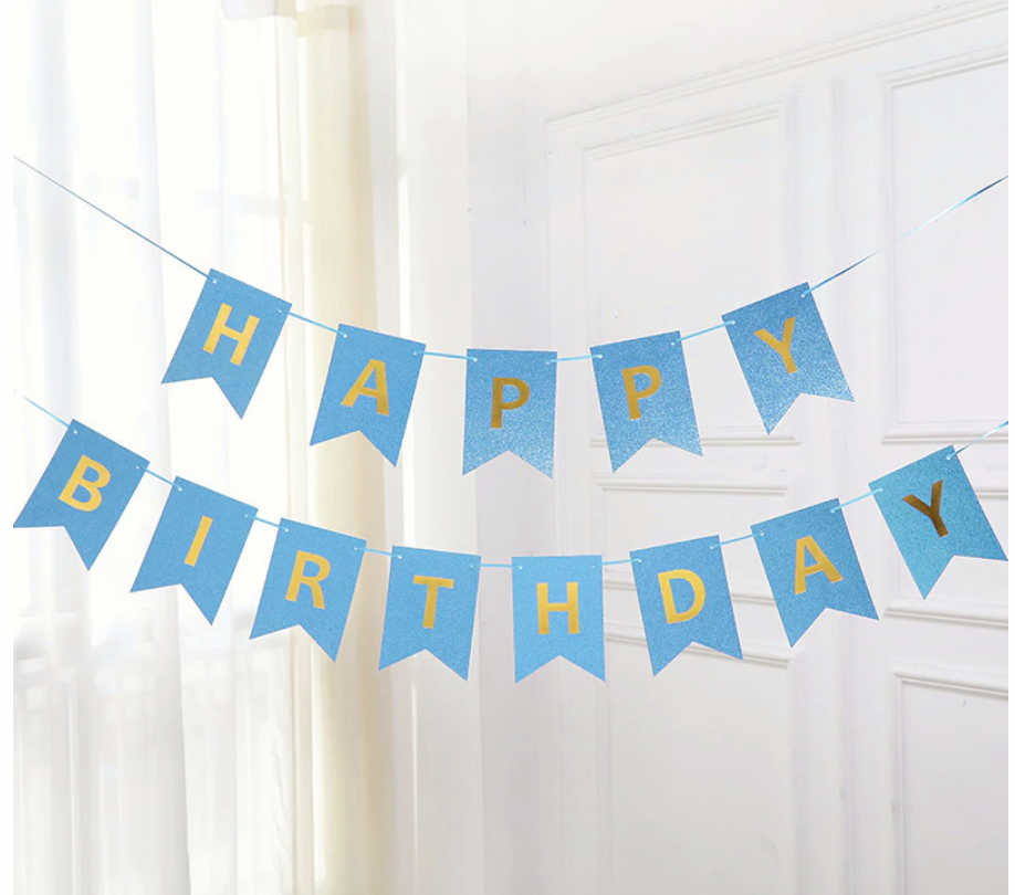 [SG]Happy Birthday Bronzing Glitter Hanging Paper Banners Birthday Party Decorations Garland for Home Decoration-HOMA