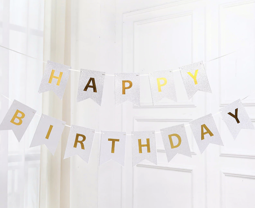 [SG]Happy Birthday Bronzing Glitter Hanging Paper Banners Birthday Party Decorations Garland for Home Decoration-HOMA