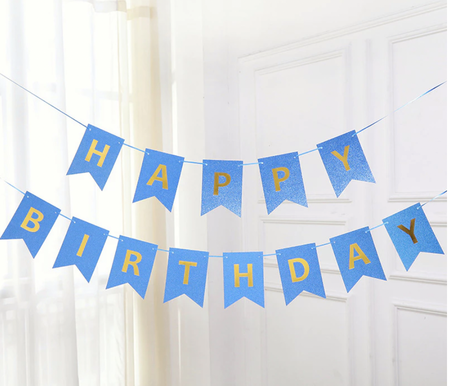 [SG]Happy Birthday Bronzing Glitter Hanging Paper Banners Birthday Party Decorations Garland for Home Decoration-HOMA