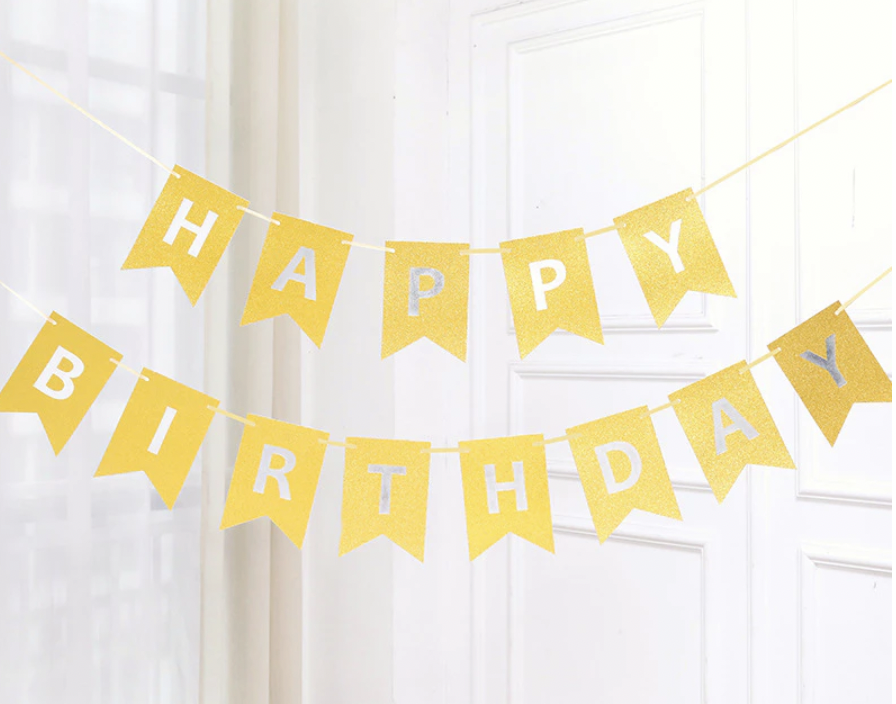 [SG]Happy Birthday Bronzing Glitter Hanging Paper Banners Birthday Party Decorations Garland for Home Decoration-HOMA