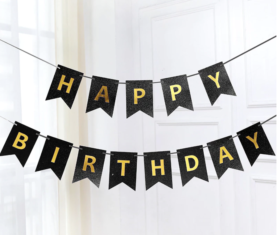[SG]Happy Birthday Bronzing Glitter Hanging Paper Banners Birthday Party Decorations Garland for Home Decoration-HOMA