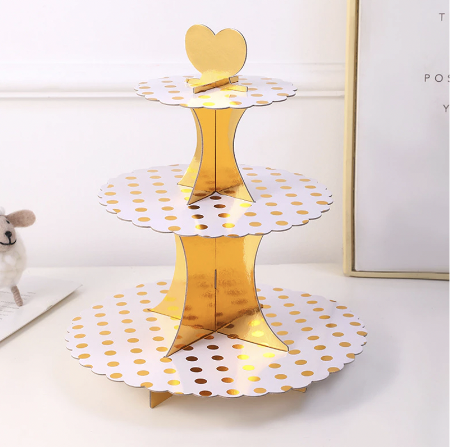 [SG]Three-Tier Gold/Silver Paper Cake Stand Party Tableware Set Birthday Candy Stand 3-Layer Party Kindergarten-HOMA