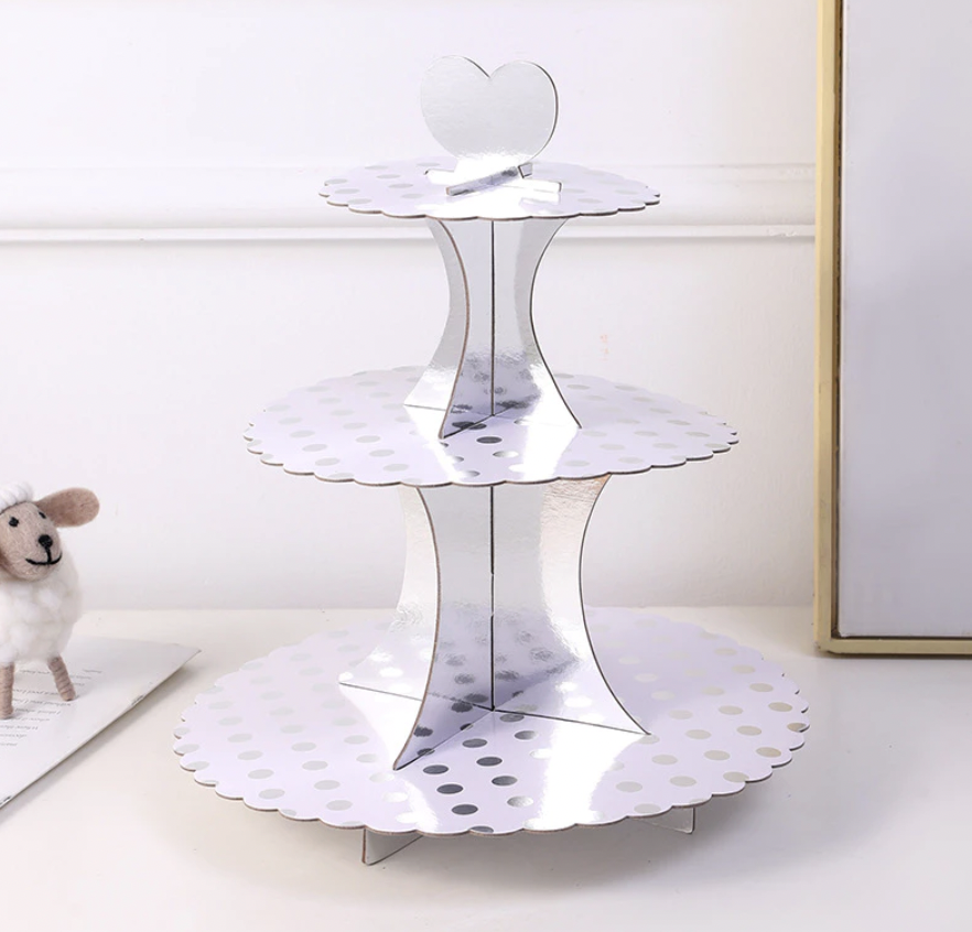 [SG]Three-Tier Gold/Silver Paper Cake Stand Party Tableware Set Birthday Candy Stand 3-Layer Party Kindergarten-HOMA