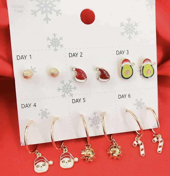 [SG]Christmas Earings/Earbuds Set 6 Pairs Deer Bowtie Xmas Tree Snow Christmas Party Xmas Gift Lady Kids Girls-HOMA