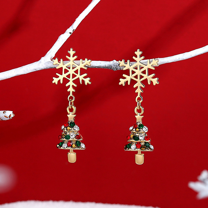 [SG]S925 Needle Christmas New Year Earings Earbuds Bracelet Asymmetrical Cute Christmas Party Gift Lady Kids Girls-HOMA