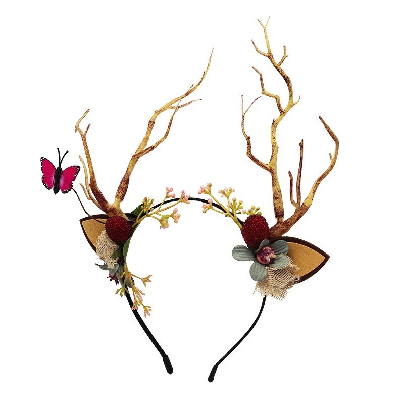 [SG]Premium Quality ins-style Christmas Antlers Headband Deer Ear Flower Butterfly for Party hair accessories-HOMA