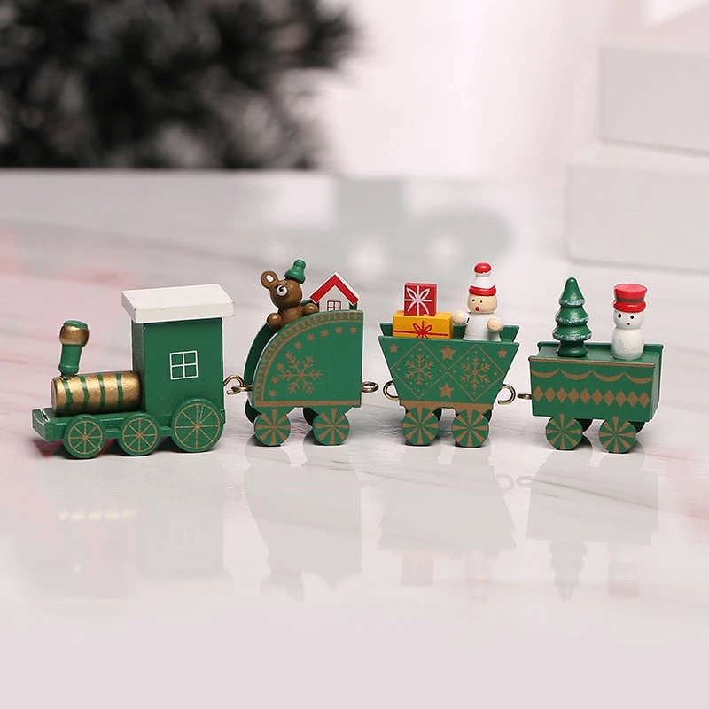 [SG]Home Decoration Wooden Christmas Train (4 Sections) for Windows Ornament Xmas Gift Christmas Party Kids-HOMA