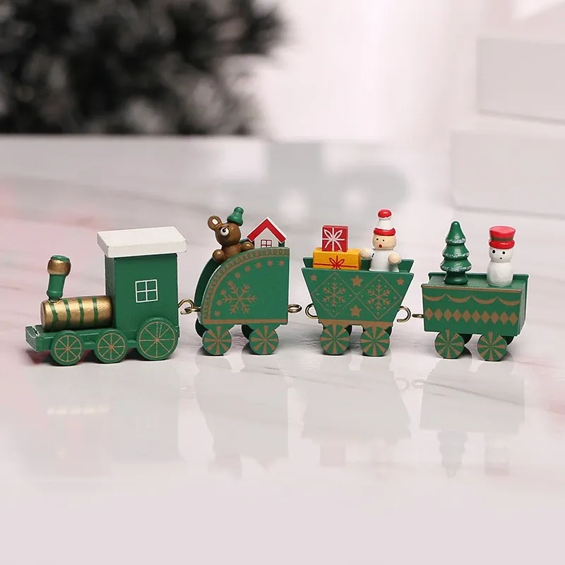 [SG]Home Decoration Wooden Christmas Train (4 Sections) for Windows Ornament Xmas Gift Christmas Party Kids-HOMA