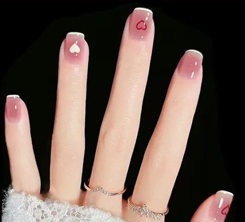 [SG]Pinky Heart Fashionable Sexy Cute Press On/Stick On Nails 24PCS-HOMA