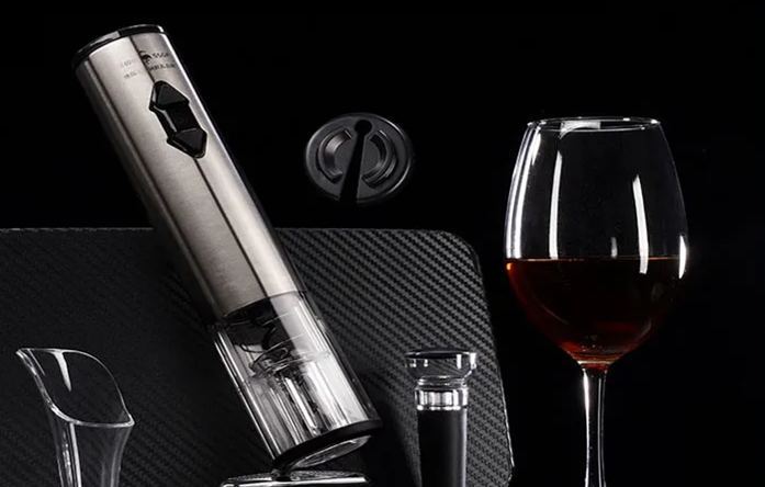 [SG] Automatic Electric Wine Bottle Opener Stainless Steel Foil Cutter 4-in-1 Aerator and Pourer with Vacuum Stopper-HOMA