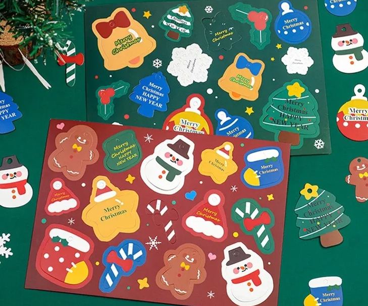 [SG]Christmas Greetings Card (14 pcs/set) Christmas Tree Decor Cards Gift Box DIY Cute Message Card XMAS Party-HOMA