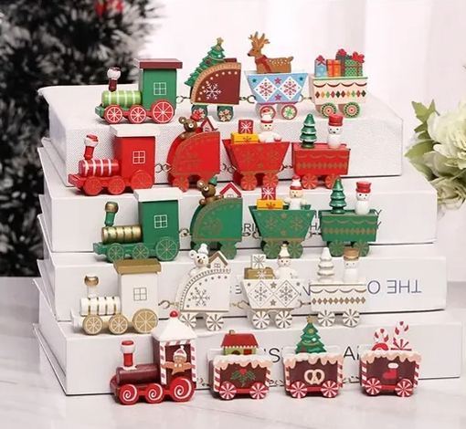[SG]Home Decoration Wooden Christmas Train (4 Sections) for Windows Ornament Xmas Gift Christmas Party Kids-HOMA