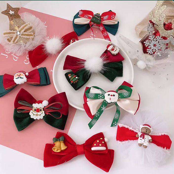 [SG]Christmas Hair Clips Cute Hair Pins Headband Deer Ear Cute Bow Tie for Party hair accessories Kids Girls-HOMA